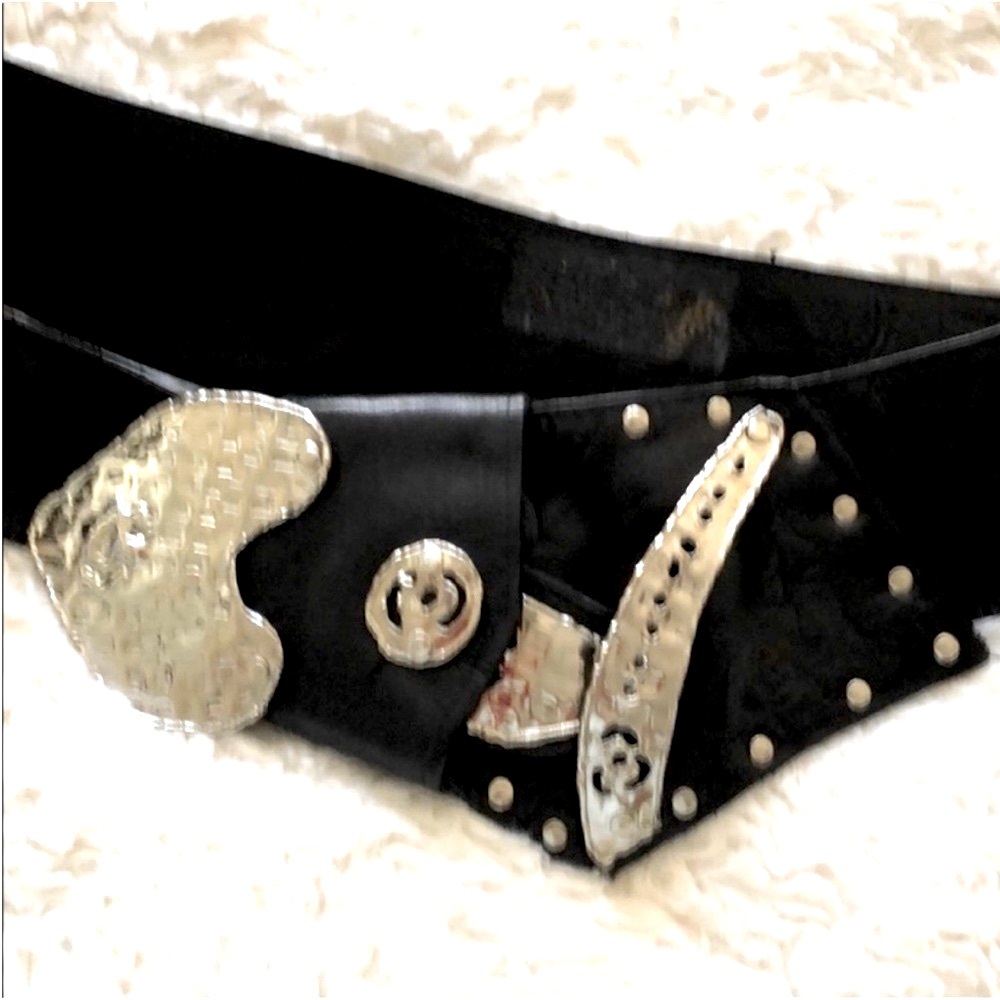 BELT BLACK HANDMADE ARTSY LEATHER LIKE SILVER HEART BELT - Picture 2 of 11